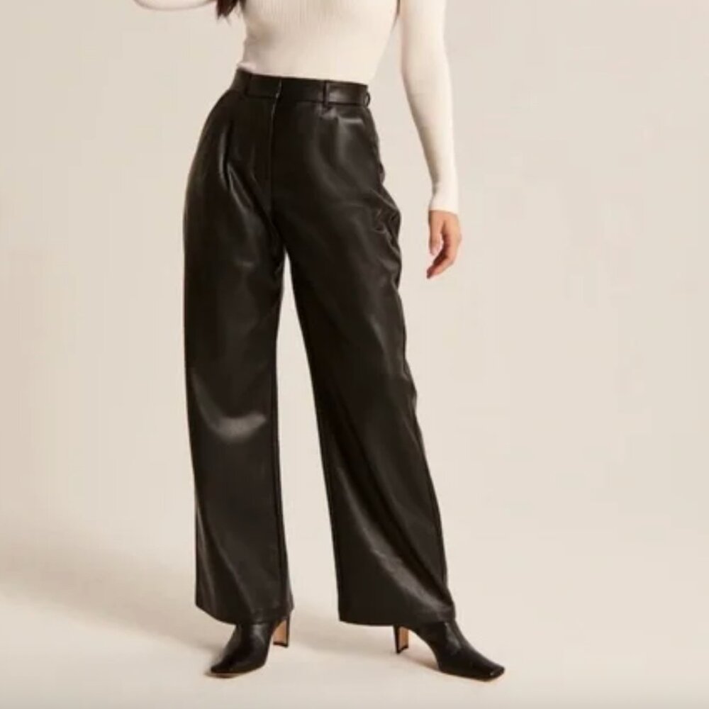 Abercrombie Tailored Vegan Leather Wide Leg Pants (XXS Short)